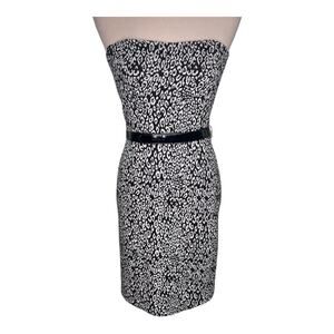 Trina Turk Black White Ponte Strapless Belted Sheath Pencil Dress Sz 2 Leopard